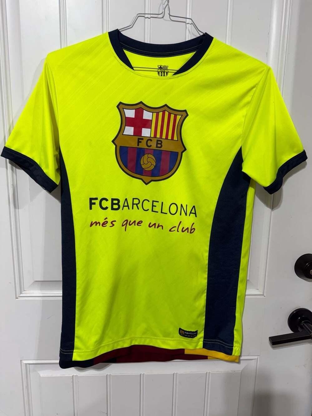 FC Barcelona 'Més que un club' Neon Green Graphic Soccer Fan Jersey
